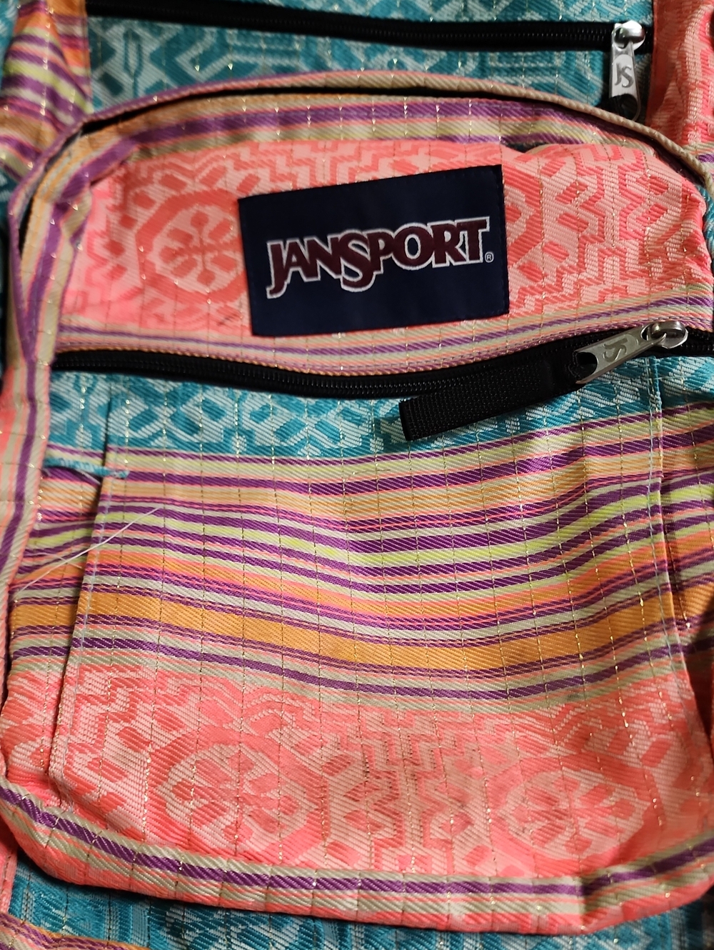 JanSport Big Student Backpack Aztec Geometric Tribal Striped Multi-Color BohoEUC - Picture 3 of 16